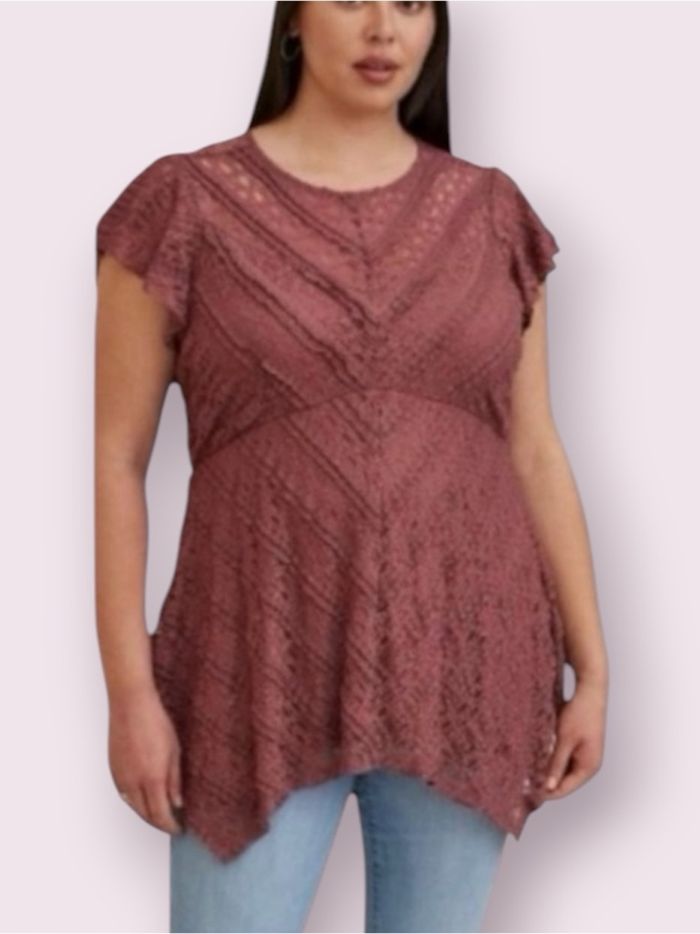 Torrid Wild Ginger Lace Short Sleeve Top Dusty Rose Pink Size 2X